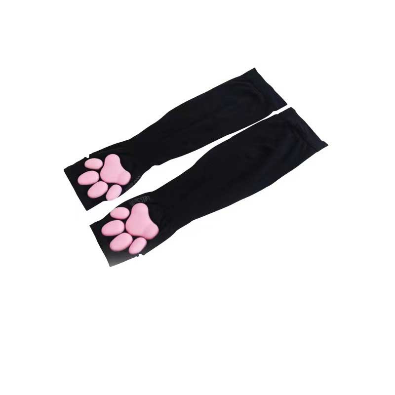 Gants patte de chat 3D en Silicone, mitaines sans doigts pour chaton mignon, gants pour femmes et filles, manches de Cosplay d&#39;halloween, Protection UV contre le soleil: black