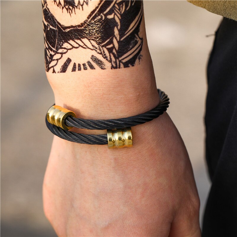 Pulsera de acero inoxidable estilo Hip Hop para hombre, brazalete abierto Ajustable de titanio, joyería, estilo Punk, ombré