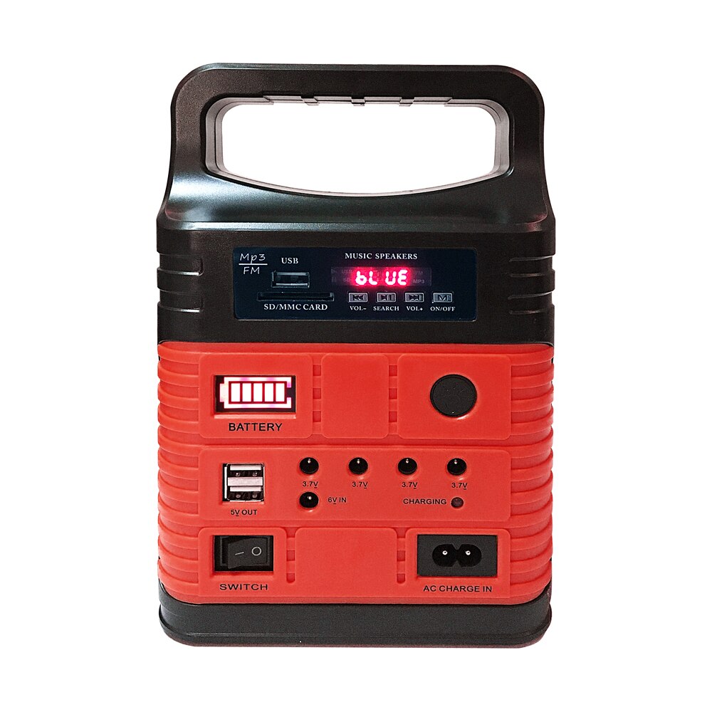 Portable Solar Generator Outdoor Camping Illumination System BT MP3 Radio Polycrystalline Solar-panel with 3pcs LED Lights: Red