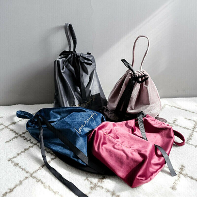UK Women Velvet Drawstring Bag Girl Sport Backpack School Bag Sack Tote