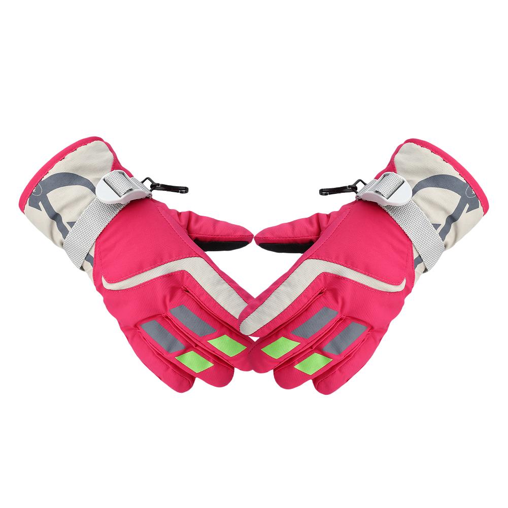 Children Winter Snow Ski Gloves Waterproof Warm Mittens Three-layer Windproof Anti-skid Gloves For Outdoors Skiing Cycling: Pink