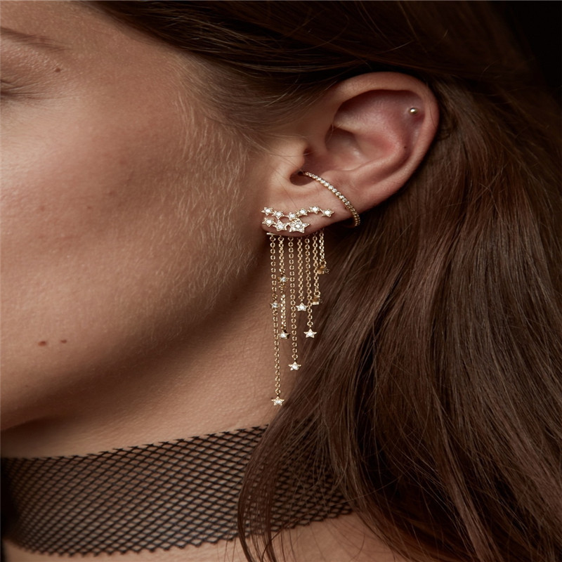 2022 Koreaanse Ster Kwastje Stud Oorbellen Voor Vrouwen Sieraden Crystal Flower Leaf Chain Dangle Mode Bruiloft Piercing Meisje