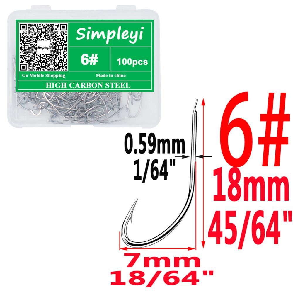 100pcs 1#-14# Series High Carbon Steel Fly Fishhooks Hook Soft Lure Fishing Bait Fish hooks High Efficiency Jig Fishing Hooks: size6  100pcs