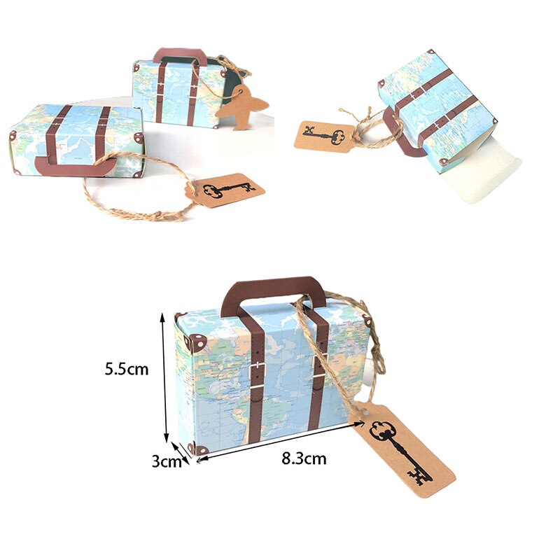 Mini maleta de viaje de Papel Kraft para dulces, bolsa de embalaje de recuerdo de Chocolate, decoración de de cumpleaños y boda, 10/20/50 piezas