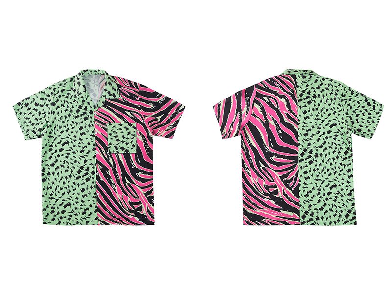 Gonthwide zebra striber leopard prikker print farve blok patchwork lomme korte ærmer hawaiian skjorter sommer casual knap toppe: L