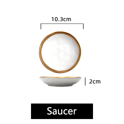 Assiettes à dîner en porcelaine mate à incrustation d'or, assiettes rondes de luxe pour mariage, fête décorative pour la maison, service de vaisselle: White Saucer