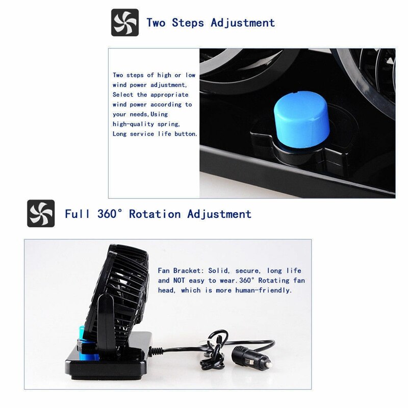 12V 5W Portable Air Conditioner For Car Dual Head Plug In Vehicle Fan Dash Mount