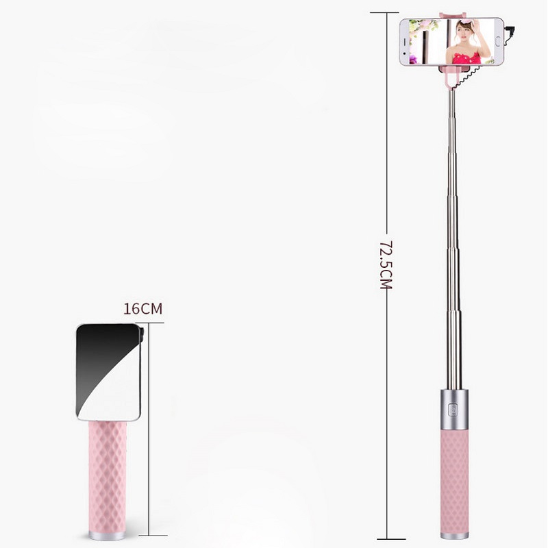 Espejo grande palo selfie con cable para IOS teléfono inteligente monopiés extensibles espejo grande con cable palo selfie monópodo