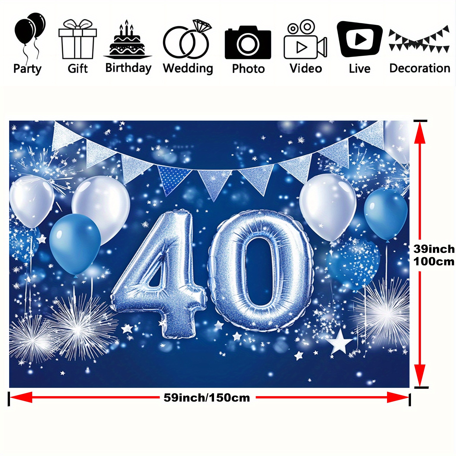 One, happy 40th birthday theme background photography, blue and silver happy 40th birthday wedding Christmas party background