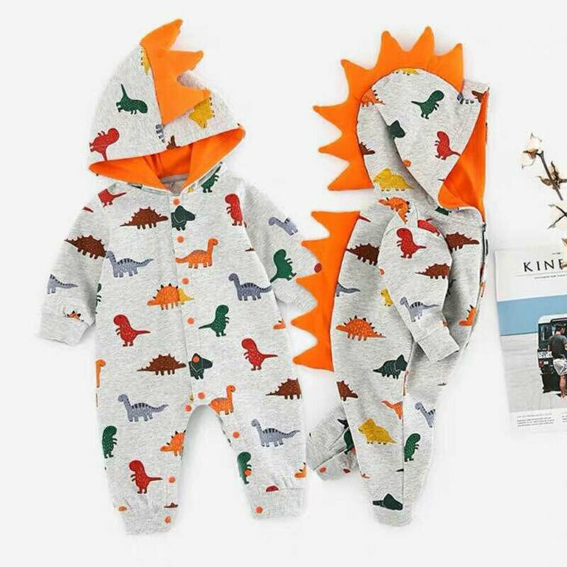 0-24M Baby Baby Jongens Meisjes Dinosaur Romper Bodysuit Herfst Winter Hooded Kleding Top