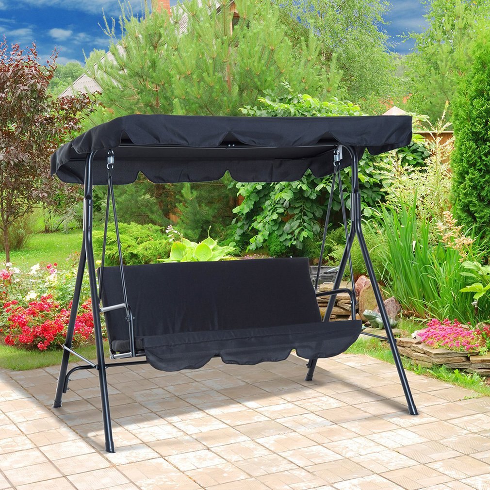 Oxford Cloth Swing Seat Top Cover Waterproof Sunscreen Protector Shed Roof Cover Two-seater/three-seater Swing Shed Outdoor: black 195X125X15cm