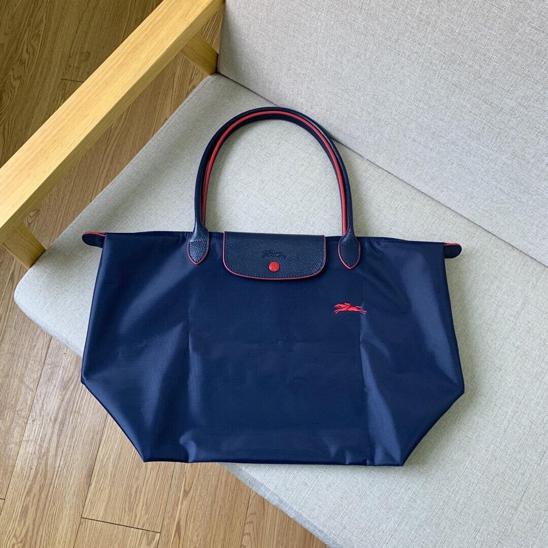 Short Handle Small 70th Anniversary Embroidered Horse Girl Dumpling Bag Mini Handbag Nylon Canvas Bag: Navy blue