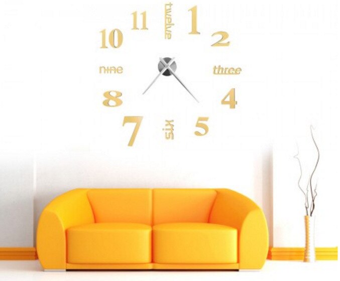 Medium Size Acrylic Wall Clock DIY Mirror Wall Clock Bedroom Wall Stickers DIY with Numbers Clock Sticken on the Wall: Golden