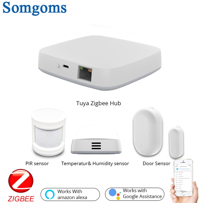 Tuya Zigbee Smart Gateway Hub Home Automation Scene Security Alarm Kit PIR Door&Window Temperature&Humidity Sensor Smart Life