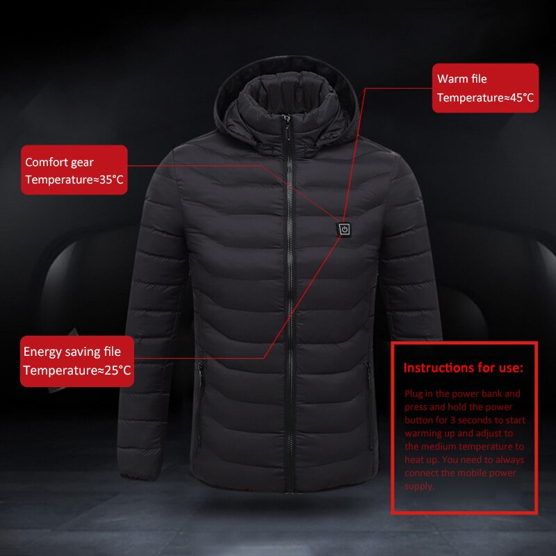 Alta qualidade jaqueta de aquecimento elétrico esportes ao ar livre casaco de inverno com tampa e usb colete de aquecimento elétrico para homens mulheres inverno