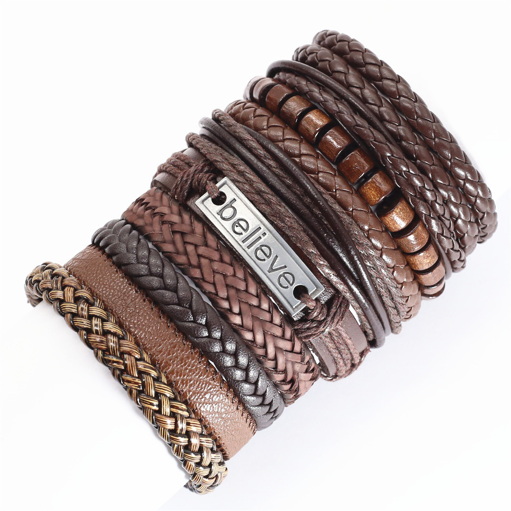 10 unids/set negro envoltura tejida nueva pulseras hechas a mano para hombres pulseras de cuero para hombres y mujeres brazalete para hombres de joyería al por mayor