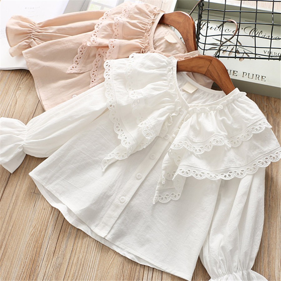Meisjesblouses 2 3 4 5 6 jaar kindertopjes voor meisjes ruches split lange mouwen meisjesblouses voor school lentemeisjesshirts