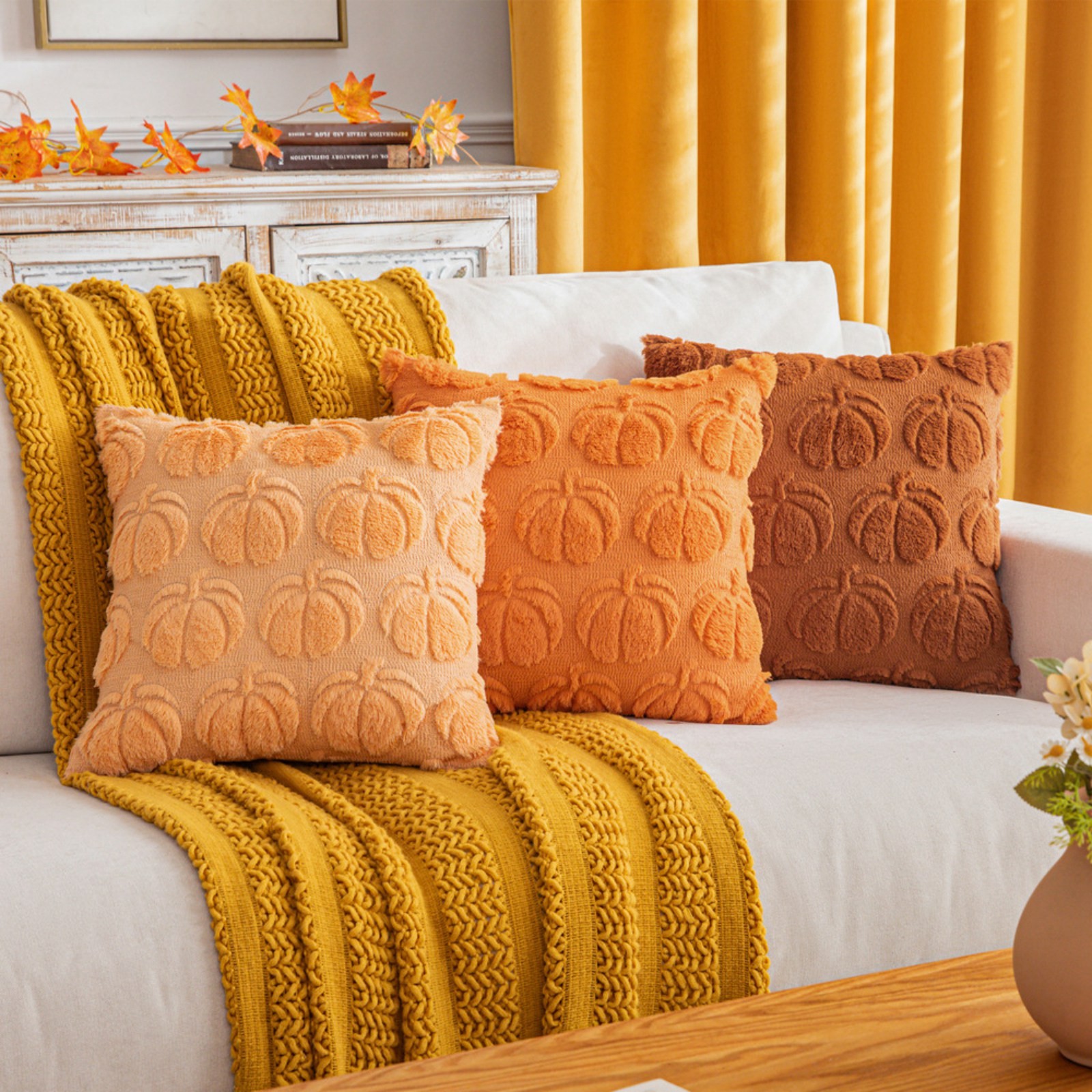 17.7x17.7inThanksgiving Pillow Maple Leaf Cover Solid Color Cushaw Embroidery Home Pillow Waist Cushion Cover Cojines Para Sofa