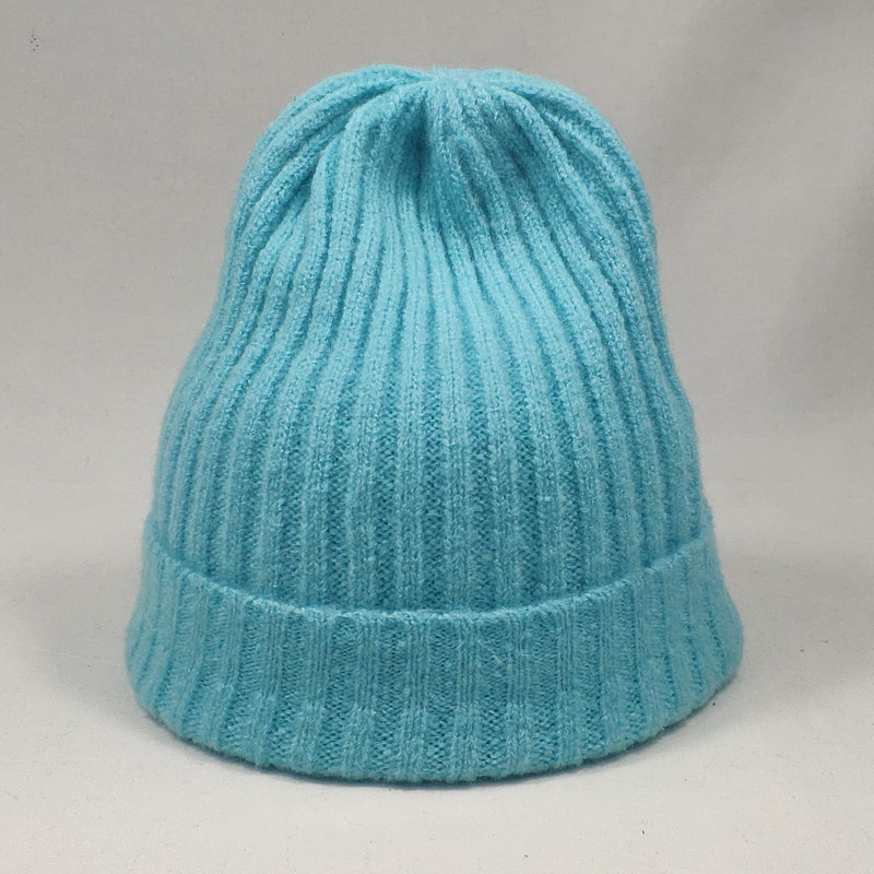 Lys farge fast strikket hodeskallehue dame menns mansjett varme vinterhatter vanlige toker neongul neon oransje grønn burgunder: Lt.blå