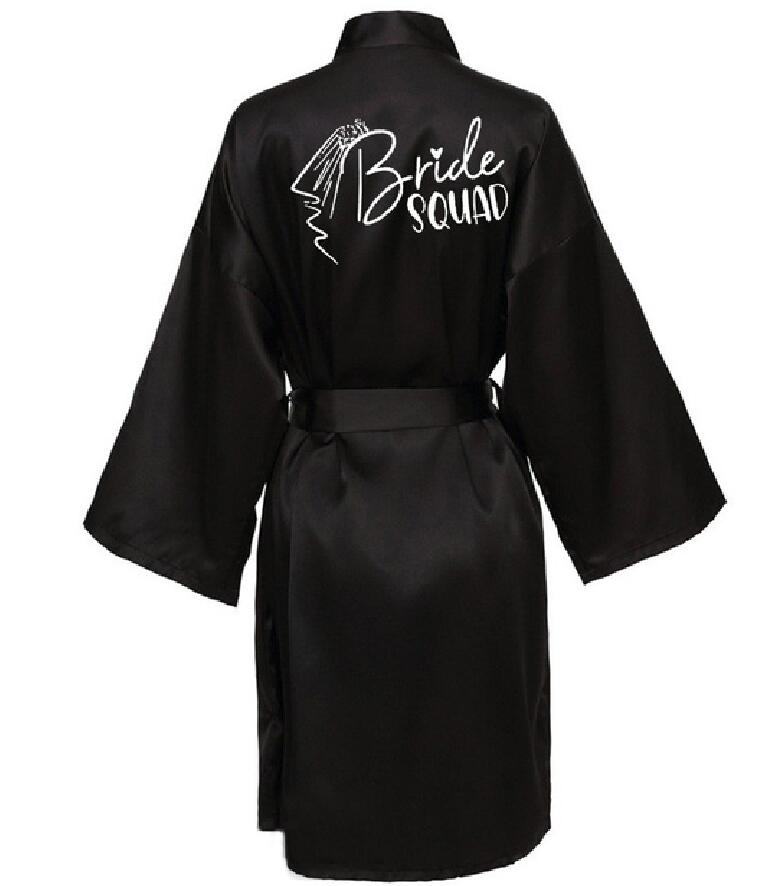 Bata de novia para equipo de de boda con letras negras, pijama de satén tipo kimono, albornoz de dama de honor SP036: XL / Gris oscuro
