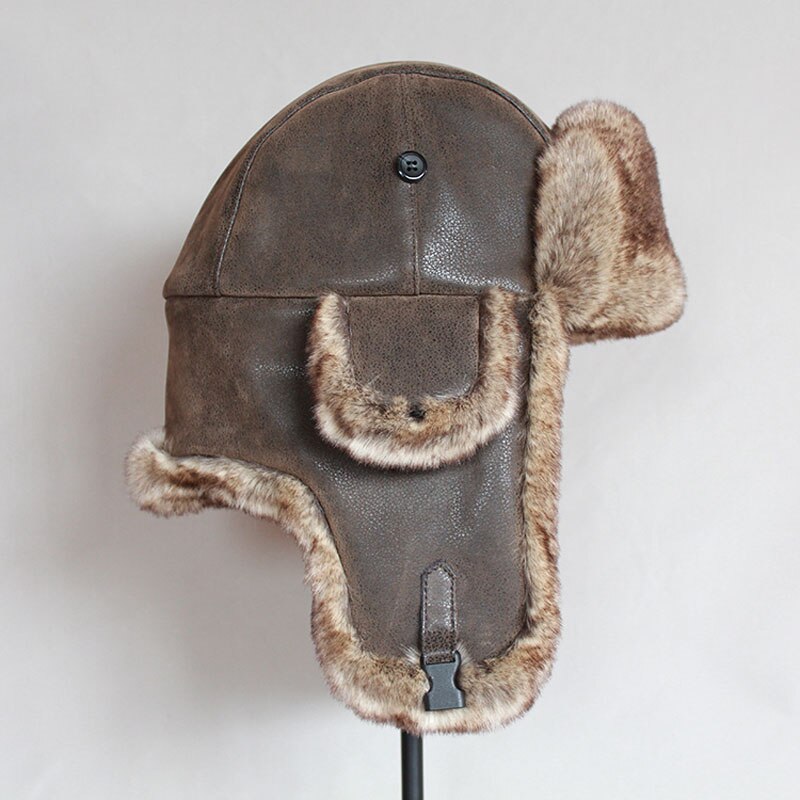 Daiwa Winter Bomber Hats Winter Fishing Men Warm Skiing Outdoor Hat with Ear Flap Pu Leather Fur Trapper Cap Earflap