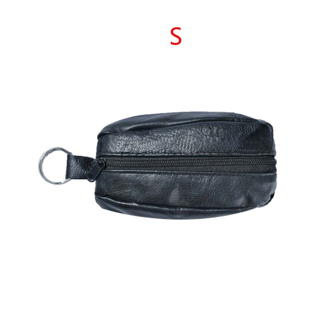 Casual Men Waterproof Portable Solid Artificial Leather Mini Wallet Multi Purpose Key Hanging Zipper Coin Purse Practical Soft: Black S