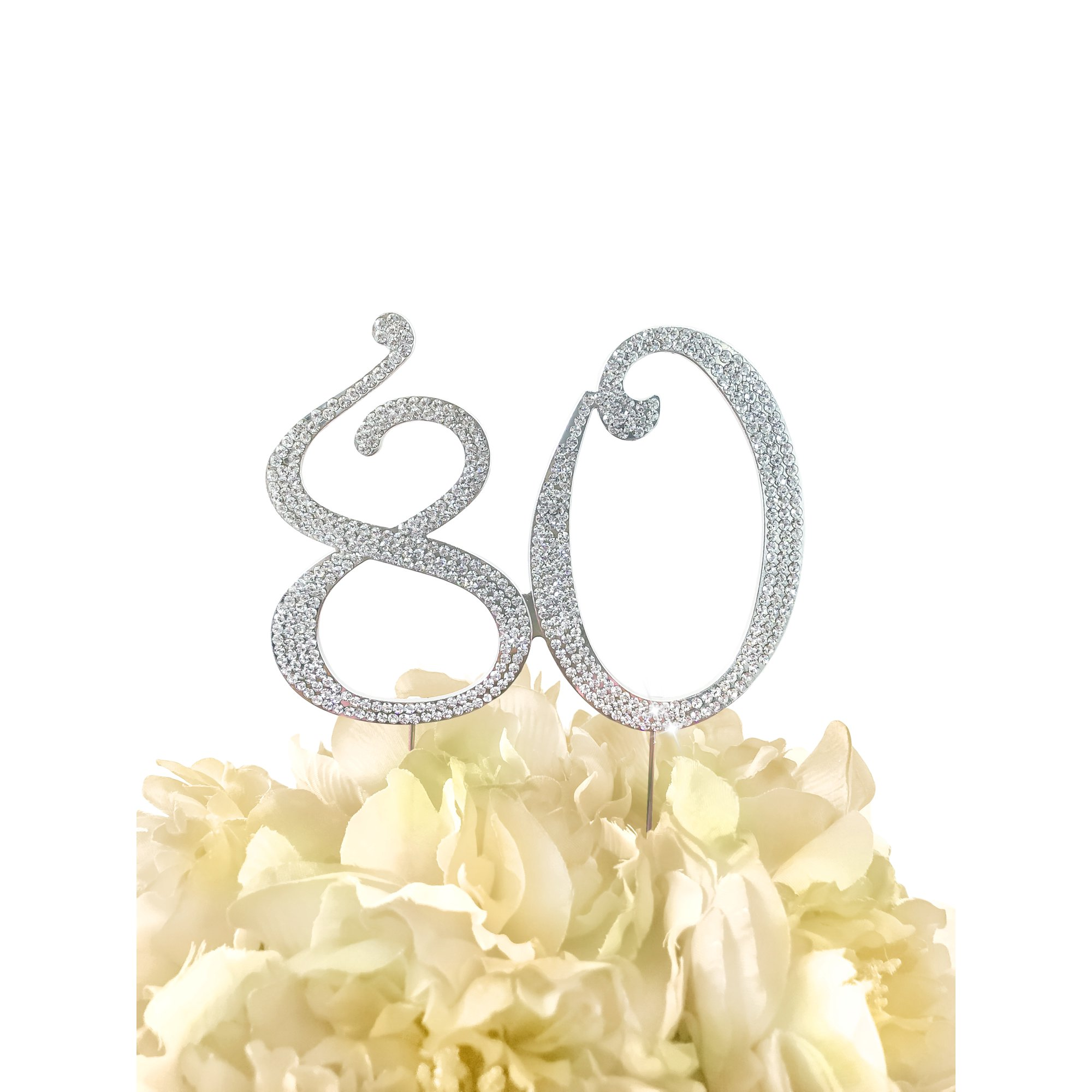 60 Sparkly Rhinestone Decoration Cake Topper - Premium Silver Metal - 60th Birthday or Anniversary Party Makes a Great Centerpie: Clear