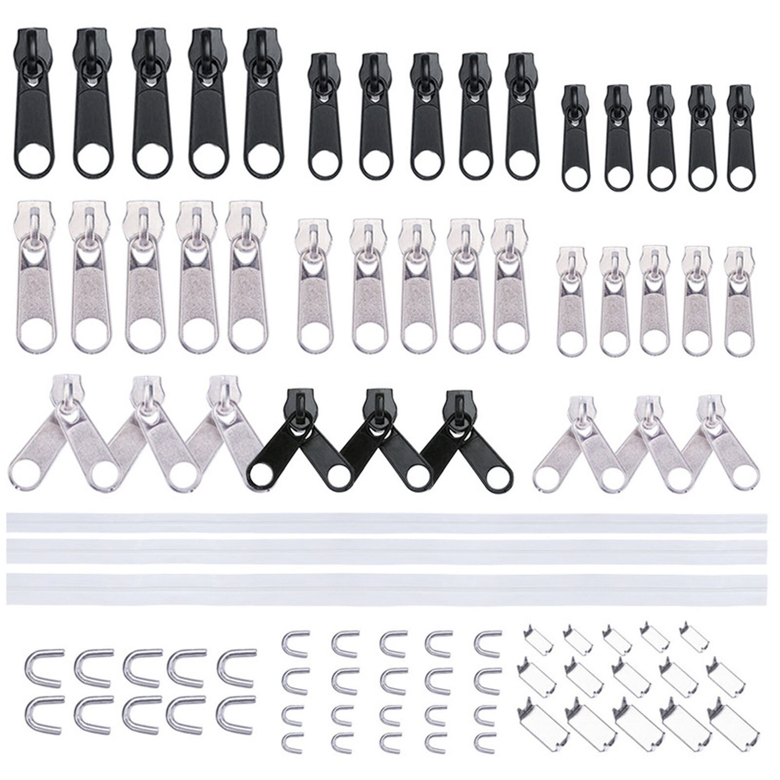 87PCS Replacement Zip Set Zip Repair Kit Various Sizes Of Replacement Zippers Are Available For Repairing Clothes Etc: White