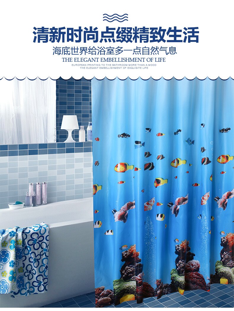 Bathroom Curtain Shower Curtain Door Marine World Environmental Protection Mildewproof Waterproof Bathtub Shower Curtain: 240 200CMhigh
