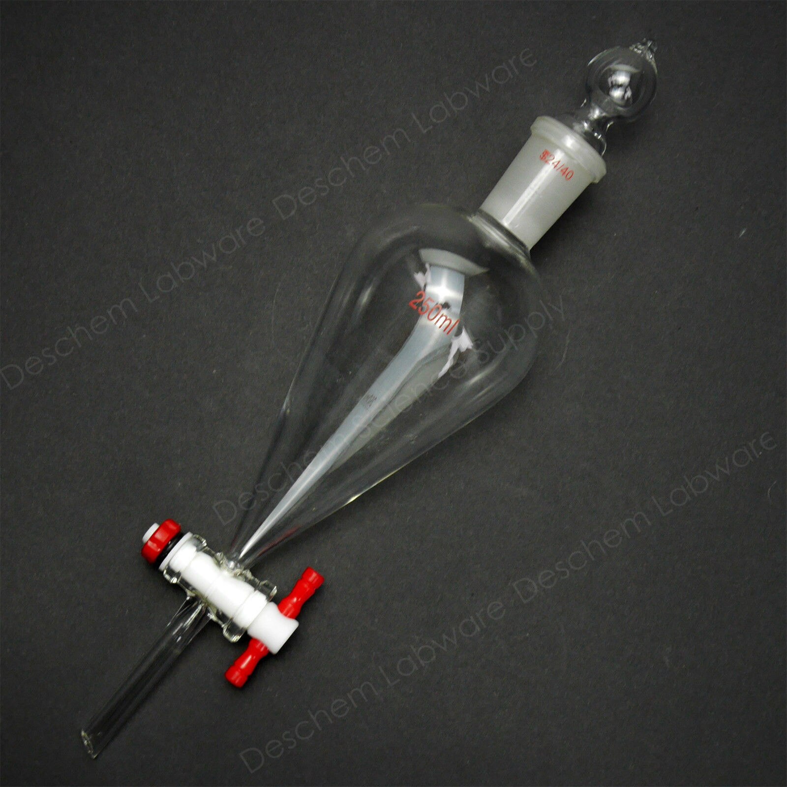 250ml,24/40,Glass Separatory Funnel,Pear Shape,PTFE Stopcock,Straight Tube