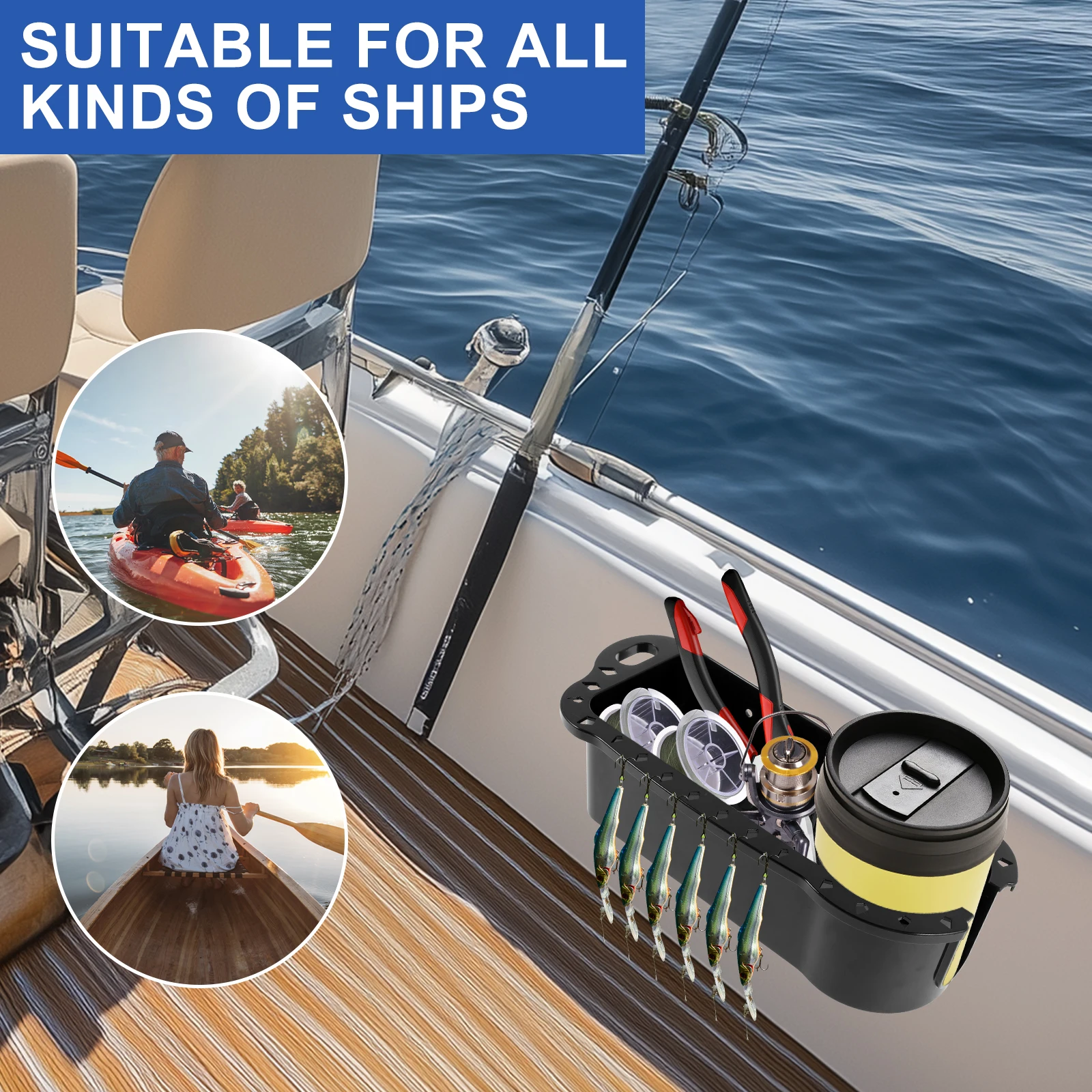 Båt koppholder multifunksjonell marine koppholder telefon drikkeboks organizer fiskehytte verktøy oppbevaringsbrett fisketilbehør
