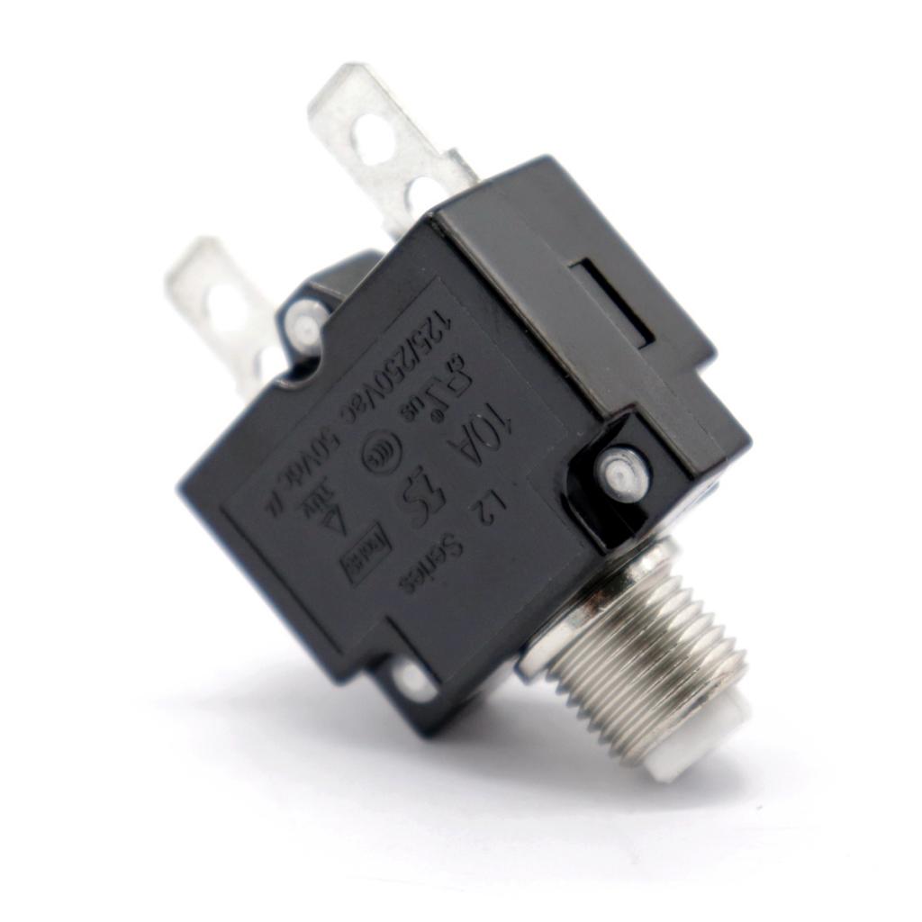 10A Push Button Reset Circuit Breaker, DC50V AC125-250V Thermal Overload Protector with Black Waterproof Button Cover