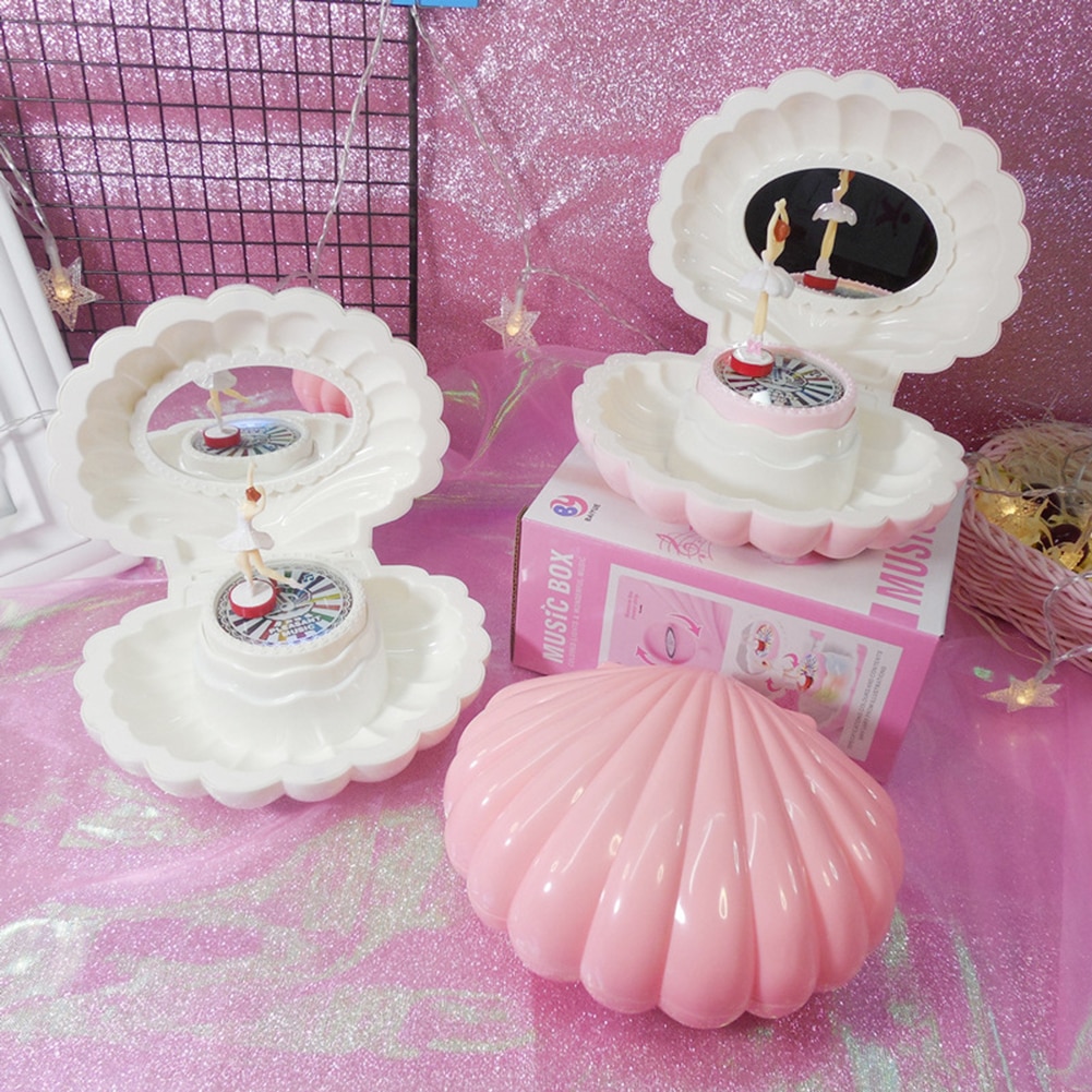 Pink Shell Shaped Rotating Girl LED Flashing Music Box Musical Toy shell Music baby room decoration Unisex Xmas home decor