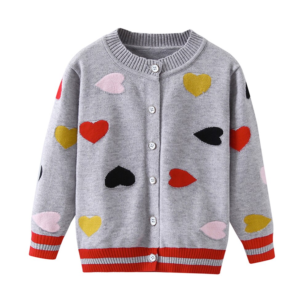 Focusnorm herfst winter meisjes trui jas hart print gebreid lange mouw enkelrijs casual outfits: Grijs / 4t