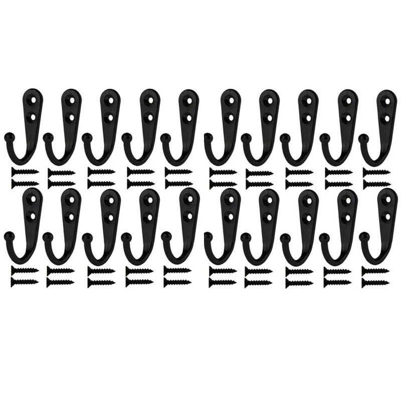 10 stk sorte små metal kroge nøgle frakke hatte bøjle tøj kroge til badeværelse køkken værelse håndklæde rack frakke hat holder: 20 stk sort