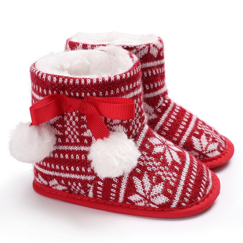 Varm vinter baby snø støvler første rullator pluss kashmir rød lønn baby støvler prewalker jule småbarn sko