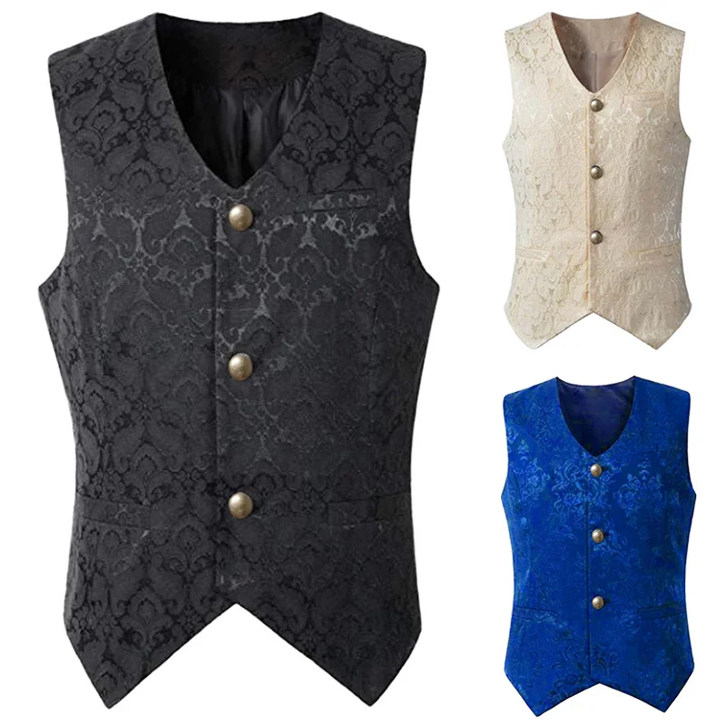 Gilet Steampunk Renaissance pour hommes, manteau gothique Jacquard, simple boutonnage, robe formelle d'affaires, pour costume, 2024