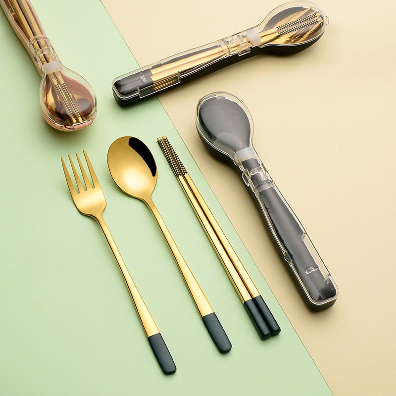 304 Stainless Steel Chopsticks Spoon fork Set Cutlery Set Flatware Set Tableware Soup Spoon Portable Cultery With Box