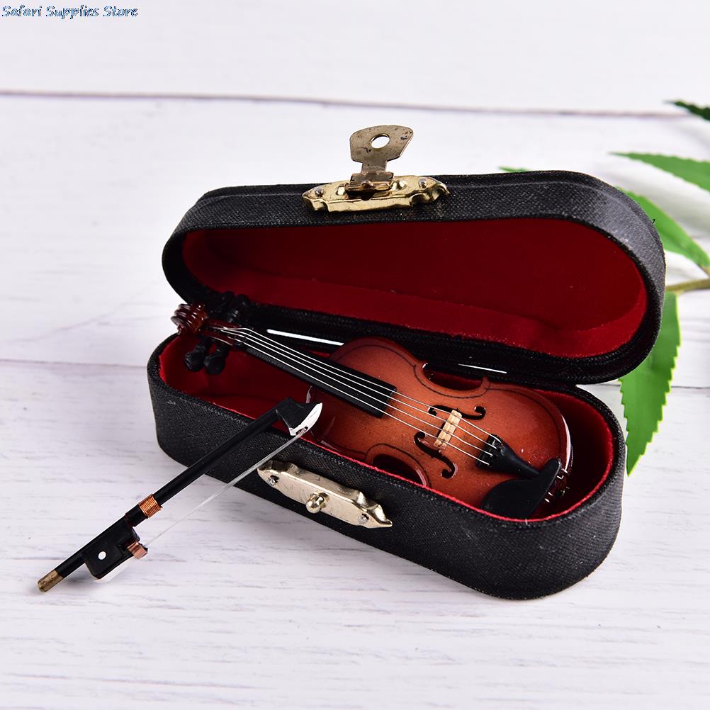 Mini Violin with Support Miniature Wooden Musical Instruments Collection Decorative Ornaments