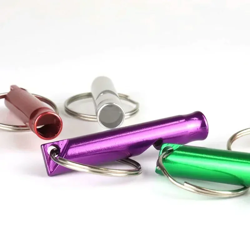 1 PC Aluminum Whistle Keychain Metal Survival Whistle Outdoor Training Dog Training Colorful High Frequency Sound Wave Whistle