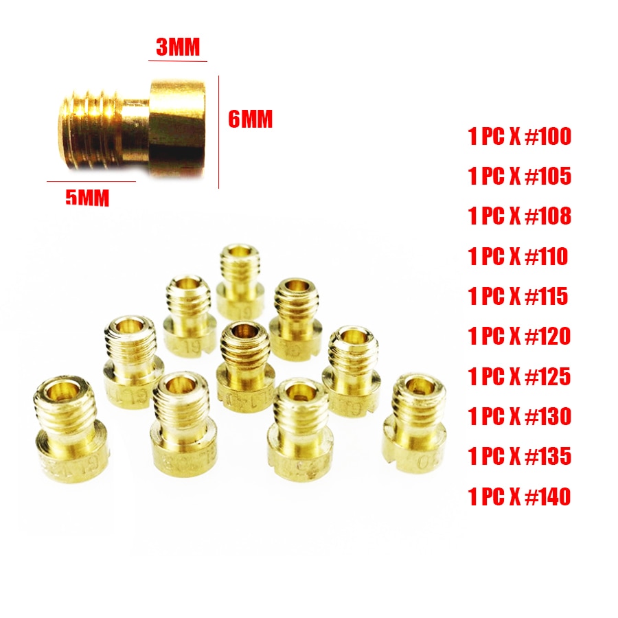 10 pièce/ensemble carburateur | Carb pour GY6 125cc-150cc Jet principal 152QMI 157QMJ 100 105 108 110 115 120 125 130 135