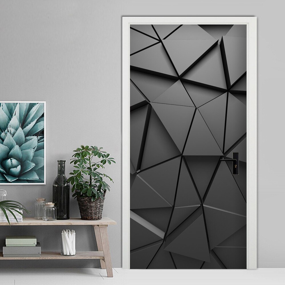 Pvc selvklæbende soveværelse 3d geometrisk dørklistermærke diy renovering vægmaleri vandtæt print billede boligindretning renovering plakat