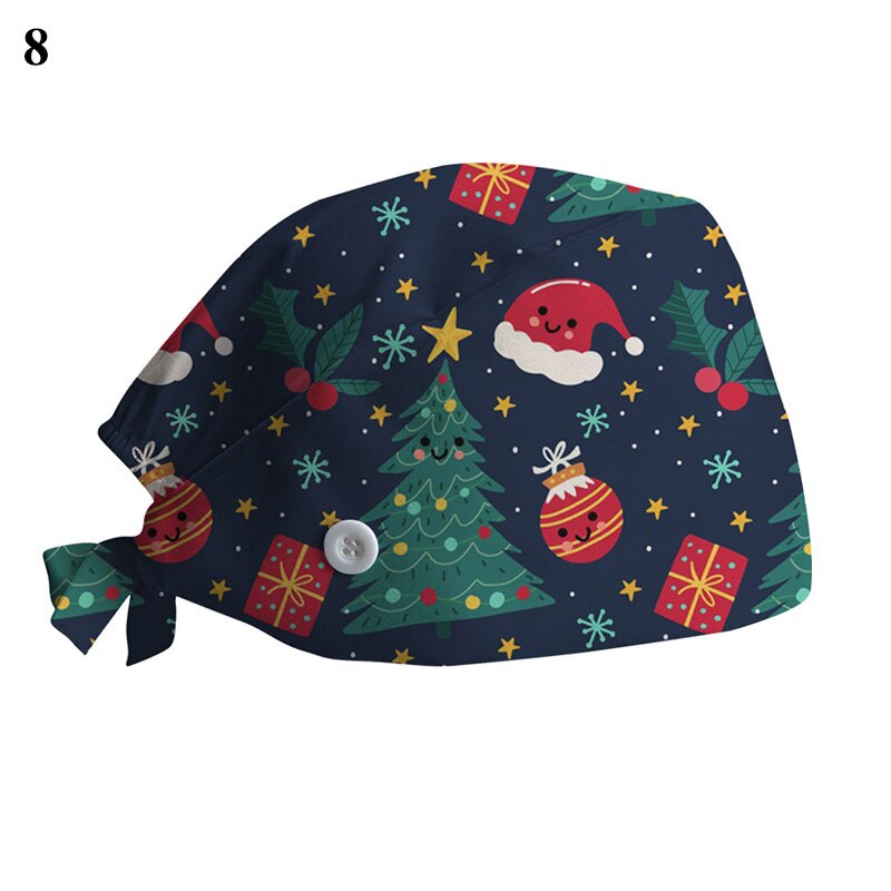 Kerstprint chirurgische muts voor dames heren verpleegstersmuts met knoop zweetabsorberende handdoek doktersmuts scrub muts gesp baotou muts: 8