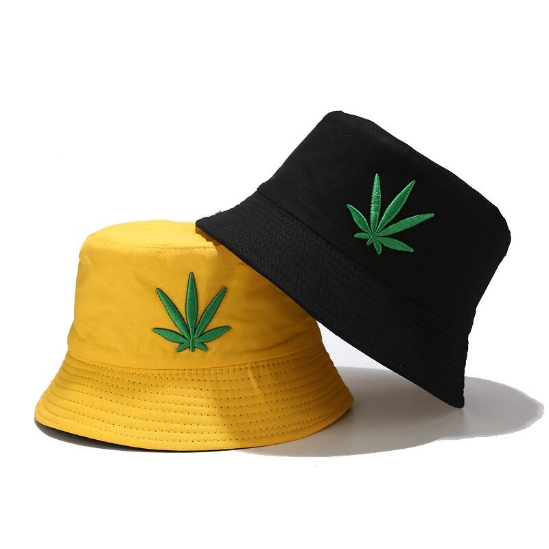 Broderi ahornblad spand hat mænd og kvinder reversibel hip hop fisker panama hætter bomuld udendørs sommer swag fiskeri hatte