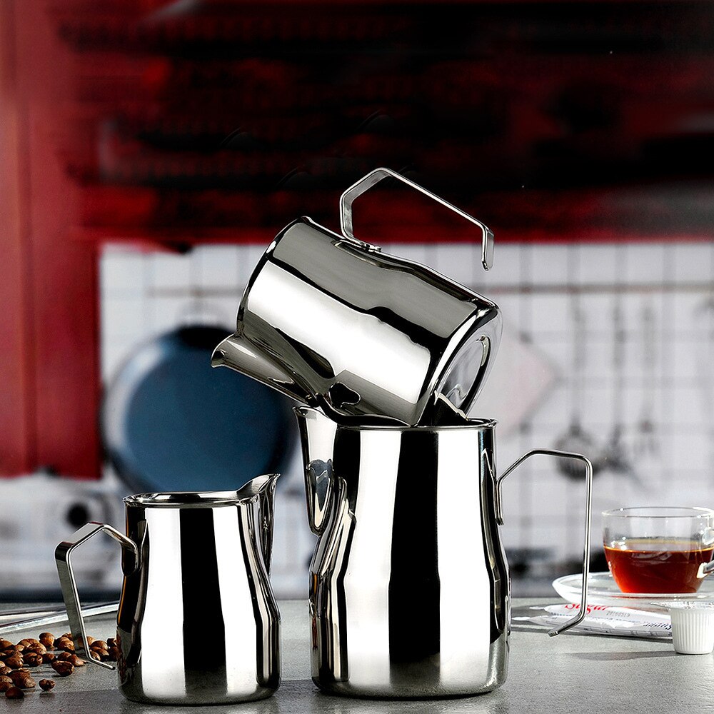 304 rostfritt stål espressokaffe lång mun kanna hantverk latte mjölkskumning kanna mjölk kanna 350/500/750 ml