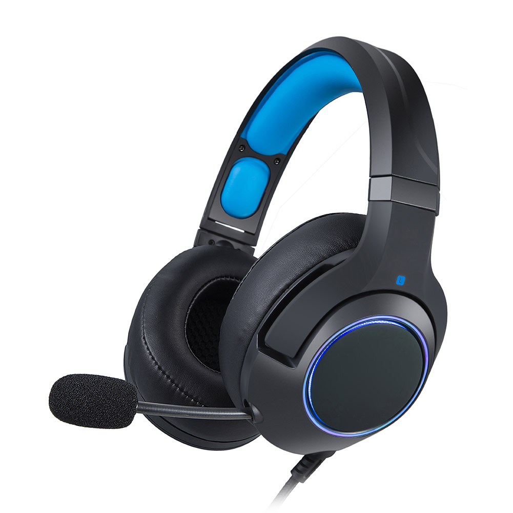 Computer Gaming Headset RGB Glowing Adjustable Size Headphone with Mic for PC Laptop DU55: Blue