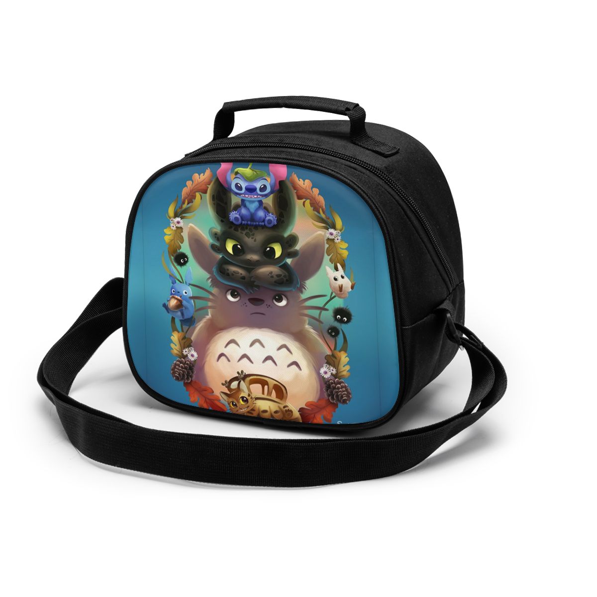 lovely Stitch Canvas Portable Cooler Lunch Bag Thermal Insulated Food Picnic Lunch Box Bag for students Kids children: Black6