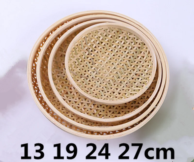 Cesta de bambú hecha a mano, tamiz de tejido de drenaje, bandeja de frutas, cestas de comestibles, redonda e irrompible, cesta de natural, cesta de almacenamiento: Claro