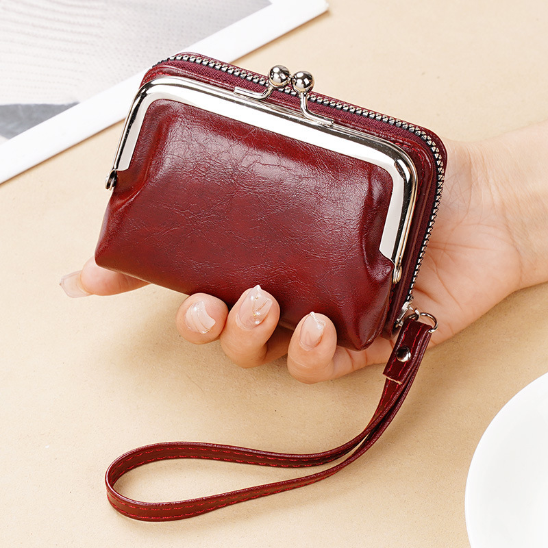 wallet, ladies' bag, buckle, coin purse, zipper clip bag, mini handbag, multi card slot, in stock: Dark Grey