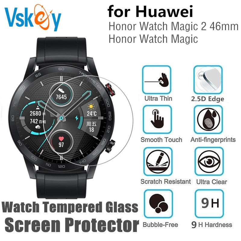 10 stk hærdet glas skærmbeskytter til huawei honor watch magic 2 46mm round sport smart watch beskyttelsesfilm